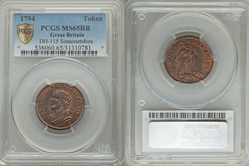 Somersetshire, Bath copper Token 1794 MS65 Red Brown PCGS, D&H-115. BLADUD FOUND...