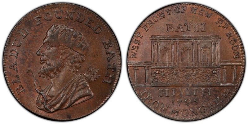 Somersetshire, Bath copper Farthing Token 1795 MS64 Brown PCGS, D&H-116. BLADUD ...