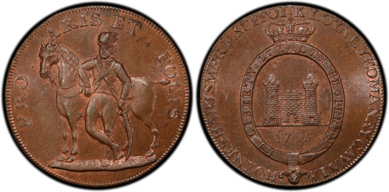 Suffolk, Hoxne copper 1/2 Penny Token 1795 MS65 Brown PCGS, D&H-33a. Edge: GOD S...