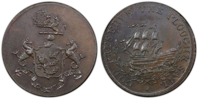 Suffolk, Ipswich copper 1/2 Penny Token ND (1790s) MS63 Brown PCGS, D&H-34. Shie...