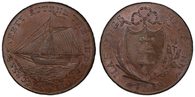 Sussex, Hastings copper 1/2 Penny Token 1794 MS64 Brown PCGS, D&H-24. SUCCESS & ...