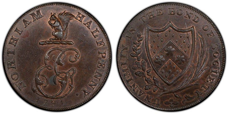 Sussex, Northiam copper 1/2 Penny Token 1794 MS63 Brown PCGS, D&H-35. Edge: G. G...