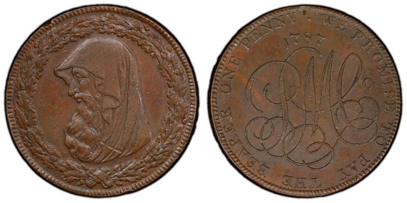 Wales, Anglesey copper Penny Token 1787 AU55 Brown PCGS, D&H-41. Edge: ON DEMAND...