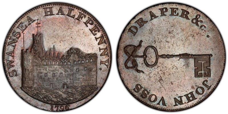 Glamorganshire, Swansea copper 1/2 Penny Token 1796 MS64 Brown PCGS, D&H-4. Edge...