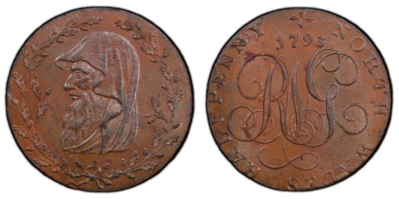 Wales, North Wales copper 1/2 Penny Token 1793 MS63 Brown PCGS, DH-1b. Druid's h...