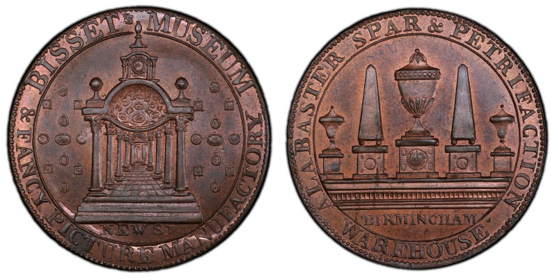 Warwickshire, Bisset's copper 1/2 Penny Token ND (18th Century) MS65 Red and Bro...