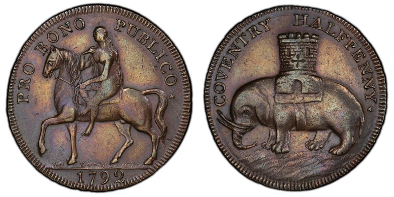 Warwickshire, Coventry copper 1/2 Penny Token 1792 AU Detail (Cleaned) PCGS, D&H...