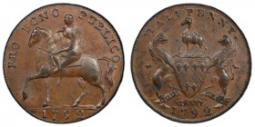 Warwickshire, Nuneaton copper 1/2 Penny Token 1792 MS62 Brown PCGS, D&H-318. PRO BONO PUBLICO. Lady Godiva on horseback to left / HALFPENNY / GOD GRAN...