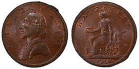 Warwickshire, Stratford copper 1/2 Penny Token 1790 MS65 Brown PCGS, D&H-327d. SHAKESPEARE. Bust left / HALFPENNY 1790. Britannia seated left with too...