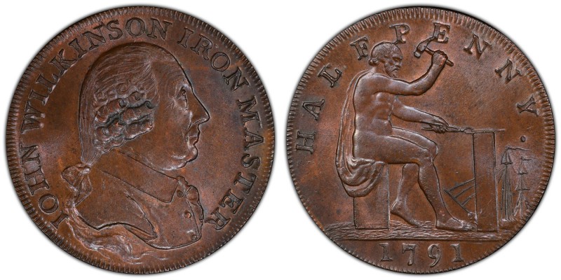 Warwickshire, Wilkenson copper 1/2 Penny Token 1791 MS65 Brown PCGS, D&H-447. Ed...