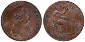 Warwickshire, Wilkenson copper 1/2 Penny Token 1791 MS65 Brown PCGS, D&H-447. Edge: WILLEY SNEDSHILL BERSHAM BRADLEY. IOHN WILKINSON IRONMASTER. Bust ...