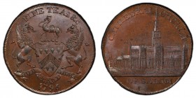 Wiltshire, Salisbury copper 1/2 Penny Token 1796 MS64 Brown PCGS, D&H-21. Edge: PAYABLE AT I & T SHARPS SALISBURY - X -. CATHEDRAL CHURCH/ OF SARUM. V...