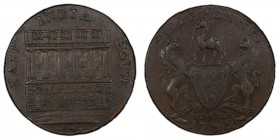 Yorkshire, Huddersfield copper 1/2 Penny Token 1792 AU55 Brown PCGS, D&H-14 (var. E LONDON BRISTOL...). Edge: LONDON BRISTOL AND LIVERPOOL. View of a ...