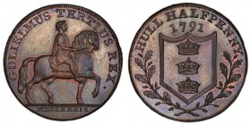 Yorkshire, Hull copper 1/2 Penny Token 1791 MS64 Brown PCGS, D&H-17. Equestrian statue of William III, GULIELMUS TERTIUS REX. around, MDCLXXXIX in exe...
