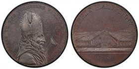 Yorkshire, Leeds copper 1/2 Penny Token 1793 MS63 Brown PCGS, D&H-41. Edge: PAYABLE AT H. BROWNBILLS SILVERSMITH. Bust of Bishop Blaze / View of the L...