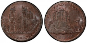 Yorkshire, York copper 1/2 Penny Token 1795 MS64 Brown PCGS, D&H-63. Edge: YORK BUILT A. M. 1223 . CATHEDRAL REBUILT A.D. 1075. View of a cathedral, Y...
