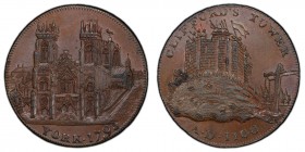 Yorkshire, York copper 1/2 Penny Token 1795 MS64 Brown PCGS, D&H-63d. View of a cathedral, YORK . 1795 in exergue / View of a castle and drawbridge, C...