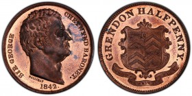 "Sir George Chetwynd Grendon" copper 1/2 Penny Token 1842 MS64 Red and Brown PCGS, Davis-821, DW-17. Head of George Chetwynd right / Coat of arms.

HI...