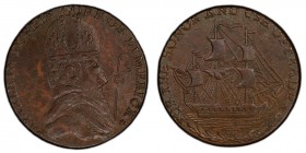 Dublin copper 1/2 Penny Token ND (18th Century) MS62 Brown PCGS, D&H-6. PAYABLE IN DUBLIN CORK OR LIMERICK. Bishop with crosier / FOR THE HONOR AND US...