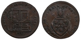 Dublin copper 1/2 Penny Token 1795 AU50 Brown PCGS, D&H-15a. NOTHING . WITHOUT . INDUSTRY. Man weaving in a loom / PAYABLE . IN . DUBLIN . NEWRY . OR ...