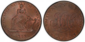 Dublin, Camac Kyan and Camac copper 1/2 Penny Token 1792 MS65+ Brown PCGS, D&H-40. INCORPORATED BY ACT OF PARLIAMENT. Female figure seated with harp /...