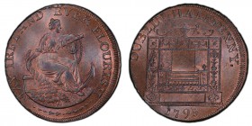 Dublin, Parker's copper 1/2 Penny Token 1795 MS65 Red and Brown PCGS, D&H-352. Female seated right, arm on an anchor; MAY IRELAND FLOURISH around / A ...