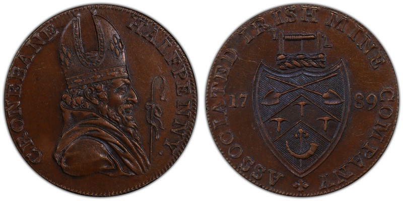 Wicklow, Cronebane copper 1/2 Penny Token 1789 AU55 Brown PCGS, D&H-24. CRONEBAN...