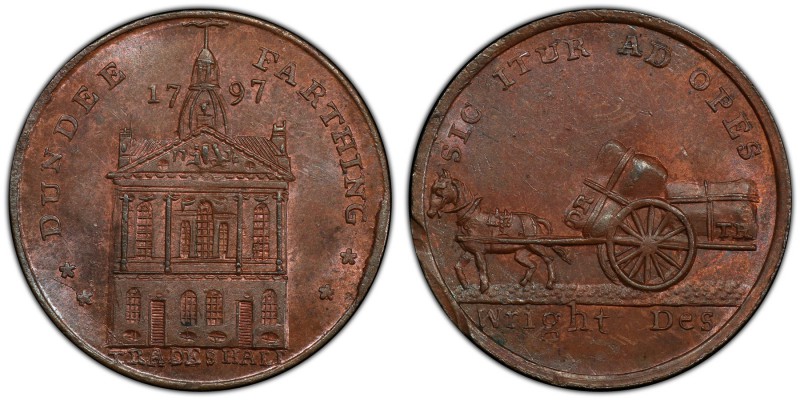 Angusshire, Dundee copper Farthing Token 1797 MS64 Brown PCGS, D&H-42. DUNDEE FA...