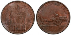 Angusshire, Dundee copper Farthing Token 1797 MS64 Brown PCGS, D&H-42. DUNDEE FARTHING. Trade house / SIC ITUR AD OPES / WRIGHT DES (in exergue). Hors...