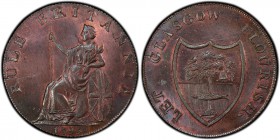 Lanarkshire copper 1/2 Penny Token 1795 MS64 Red and Brown PCGS, DH-6a. Edge: Milled. RULE BRITANNIA. Seated Britannia / LET GLASGOW FOURISH. City arm...