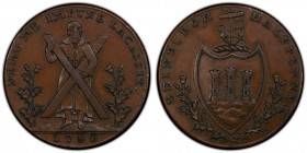 Lothian, Edinburgh copper 1/2 Penny Token 1790 AU58 Brown PCGS, D&H-24. NEMO ME IMPUNE LACESSIT. Man with cross / EDINBURGH HALFPENNY. Shield, anchor ...