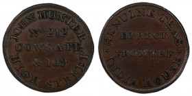 Lothian, Edinburgh copper Farthing Token ND (18th Century) AU58 PCGS, D&H-91. JOHN HUNTER No. 212 COWGATE & 109 HIGH STREET. / GENUINE TEAS DIRECT FRO...