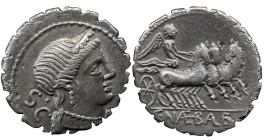 Roman Republic C. Naevius Balbus. 79 BC. AR Serrate Denarius (4.05 gm). Diademed head of Venus right; Victory in triga right. Crawford 382/1; Naevia 6...