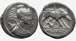Roman Republic C. Hosidius C.f. Geta. 64 BC. AR Denarius , 4,00 g. Rome mint. Diademed and draped bust of Diana right, with bow and quiver over should...