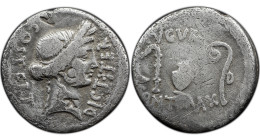 Roman Republic The Caesarians. Julius Caesar. January-April 46 BC. AR Denarius , 3.42 g. Uncertain mint, possibly Utica. Head of Ceres right, wearing ...