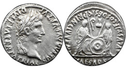 Roman Imperial Augustus. 27 BC-AD 14. AR Denarius , 3.90 g. Lugdunum (Lyon) mint. Struck 2 BC-AD 12. Laureate head right / Caius and Lucius Caesars st...