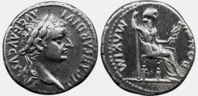 Roman Imperial Tiberius. AD 14-37. AR Denarius , 3.62 g. Tribute Penny" type. Lugdunum (Lyon) mint , TI CΛESΛR DIVI ΛVG F ΛVGVSTVS, laureate head righ...