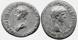 Roman Imperial Claudius, with Nero as Caesar. AD 41-54. AR Denarius , 3.30 g. Lugdunum (Lyon) mint. Struck AD 51. TI CLAVD • CAESAR • AVG • GERM • P M...