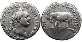 Roman Imperial Titus. AD 79-81. AR Denarius , 3.41 g. Rome mint. Struck 1 January-30 June AD 80. IMP TITVS CAES VESPASIAN AVG P M, laureate head right...