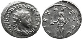 Roman Imperial HERENNIUS ETRUSCUS, as Caesar. 250-251 AD. AR Antoninianus , 3.22 g. Q HER ETR MES DECIVS NOB C, radiate and draped bust right / PIETAS...