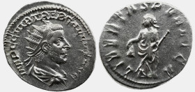 Roman Imperial Trebonianus Gallus. AD 251-253. AR Antoninianus , 3.71 g. Mediolanum (Milan) mint. Radiate, draped, and cuirassed bust right / LIBERTAS...