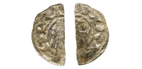 Portugal D. Afonso I (1128-1185) 1/2 Dinheiro Ag: 07. Rare; Very Fine 0,30 g. MBC