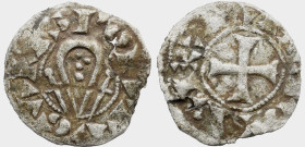 Portugal D. Sancho I (1185- 1211) Dinheiro A: PORTUGALIS R: REX SANCIO Ag: 03,02 0,45 g. BC+