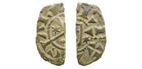Portugal D. Afonso II (1211-1223) 1/2 Dinheiro Cruz longa Ag: 02. 0,28 g. MBC