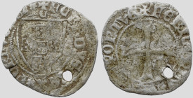 Portugal D. Fernando I (1367-1383) Meio Tornês de Escudo Samora Not catalog A: FERNDVS : REX : PORTVGALI * R: FERNANDVS REX PORTVG Ag: 69.04 Var. 0,86...