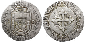 Portugal D. João III (1521-1557) Tostão PO A: IOANES : III : R : PORTVGA R: IN HCE SIGNO VINCES S de SIGNO Inverted AG: 141.01 RARA 8.67 g MBC+ PEQUEN...