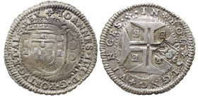Portugal D. Pedro II (1683-1706) Orla nova meio cruzado de Évora de D. João IV com carimbo 2S0 AG: 103.01 10.54g BELA