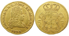Portugal D. João V (1706-1750) Meio Escudo ( 800 Reis ) 1724 AG: 110.02 1,73g MBC-