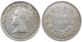 Portugal D. Maria II (1834-1853) 100 Réis 1853 AG: 37.01 2,94g BELA