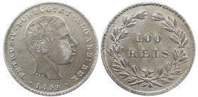 Portugal D. Pedro V (1853-1861) 100 réis 1859 AG: 03.03 2.50 g MBC+